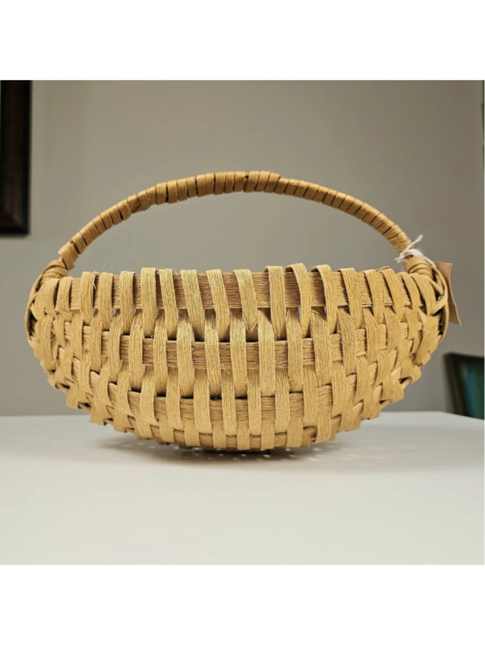 Vtg Black Ash Splint Buttocks Basket Handwoven Appalachian Egg Rib Basket 10.5